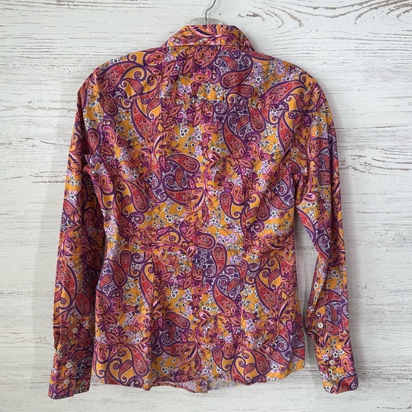 HAWES & CURTIS Mustard and Purple Floral Paisley Fitted Button Down Shirt UK 10 - Picture 9 of 11